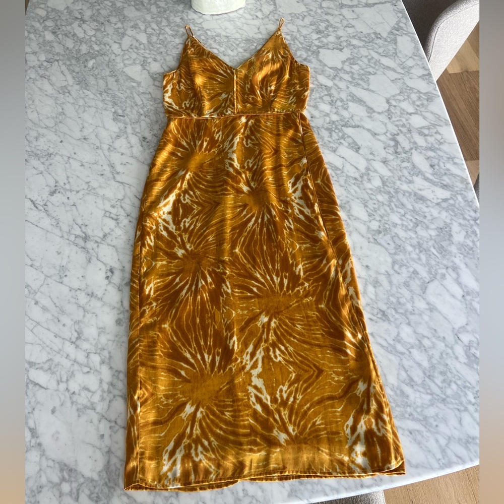 Scotch & Soda Gold yellow Sheath Midi Dress V-Neck Sleeveless